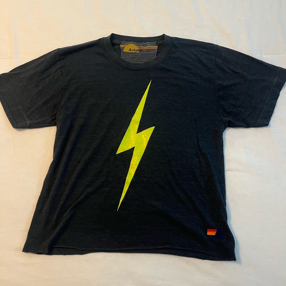 Aviator Nation Black and Yellow Lightning Bolt Short Sleeve Tee